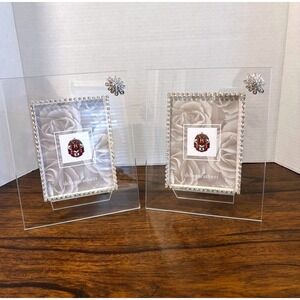 Set of 2 Crystal Flower Glass PhotoFrames 4x6 Keepsake Gift Special Occasion NEW